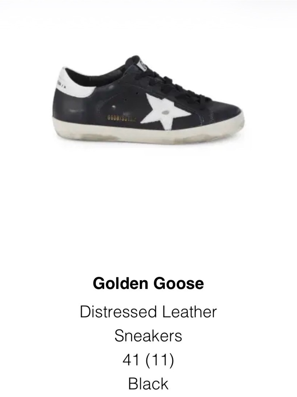 Golden Goose Black Leather Low-Top Sneaker with White Star size 41 women’s 11